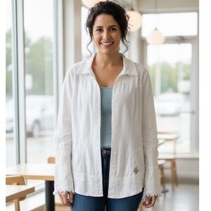 Caamano White Embroidered Button-Up Shirt